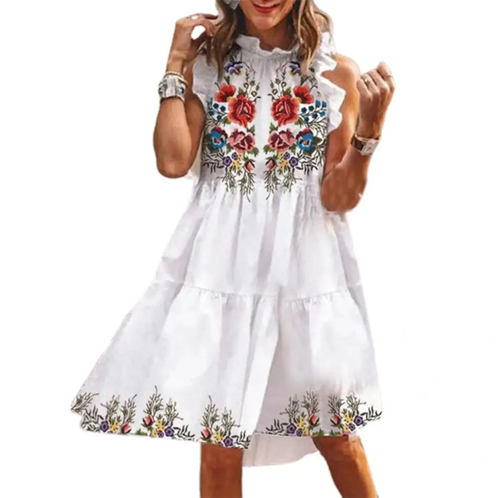 

Fashion Dress Fashion Women Dress Unfading All Match Attractive Floral Print Ruffle A Line Dress