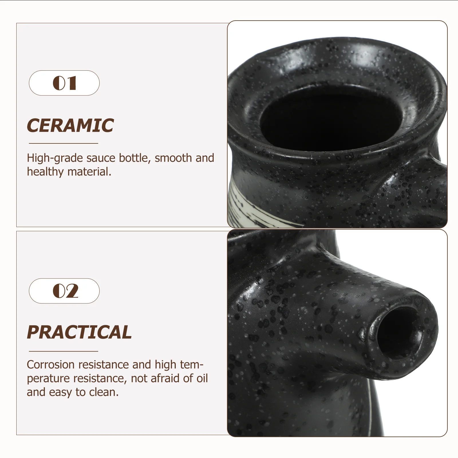 

2Pcs Smooth Material Soy Sauce Bottle Ceramic Condiment Pot Fall-Proof Splash-Proof Multi-Function Seasoning Storage Jar