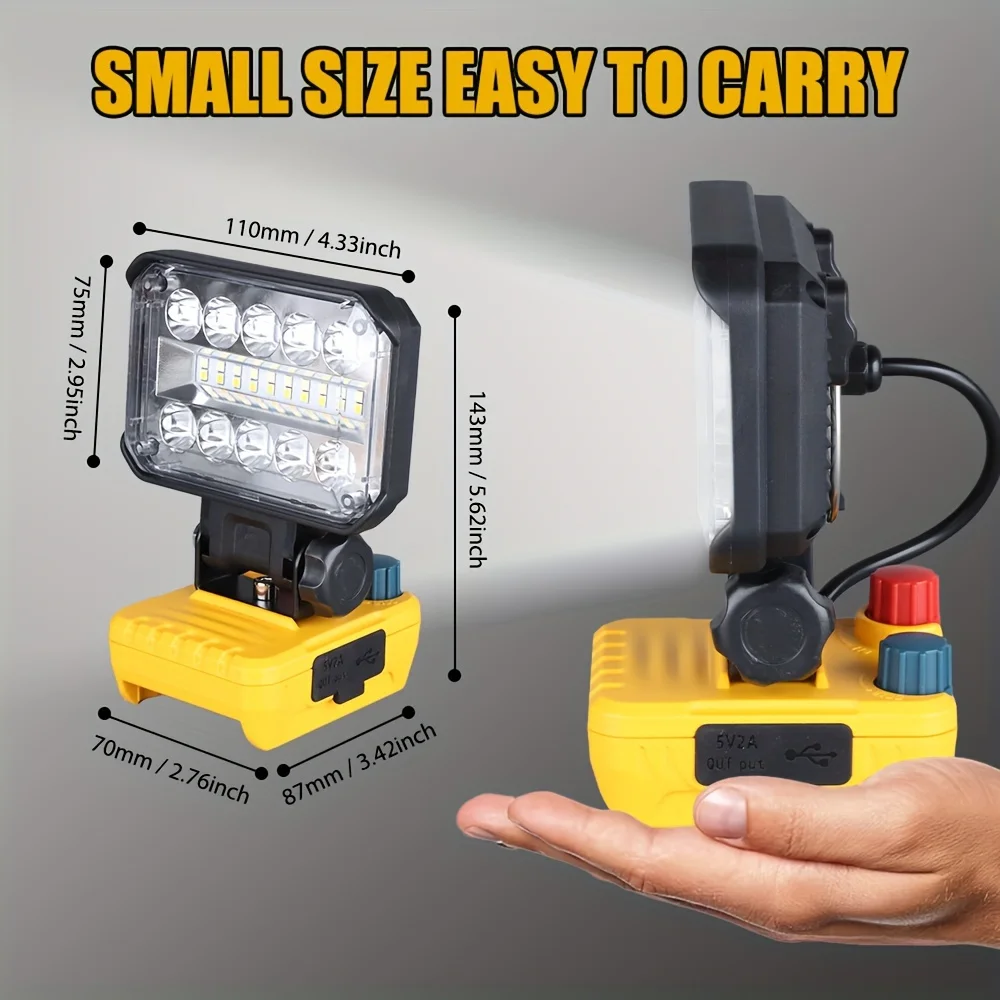 Ultra-Bright 1700 Lumens Cordless LED Work Light with Adjustable Brightness & Color Temperature Floodlight, 150° Wide Beam Angle, Ideal for Outdoor, Camping, Car Repair, Emergency & Job Site Lighting