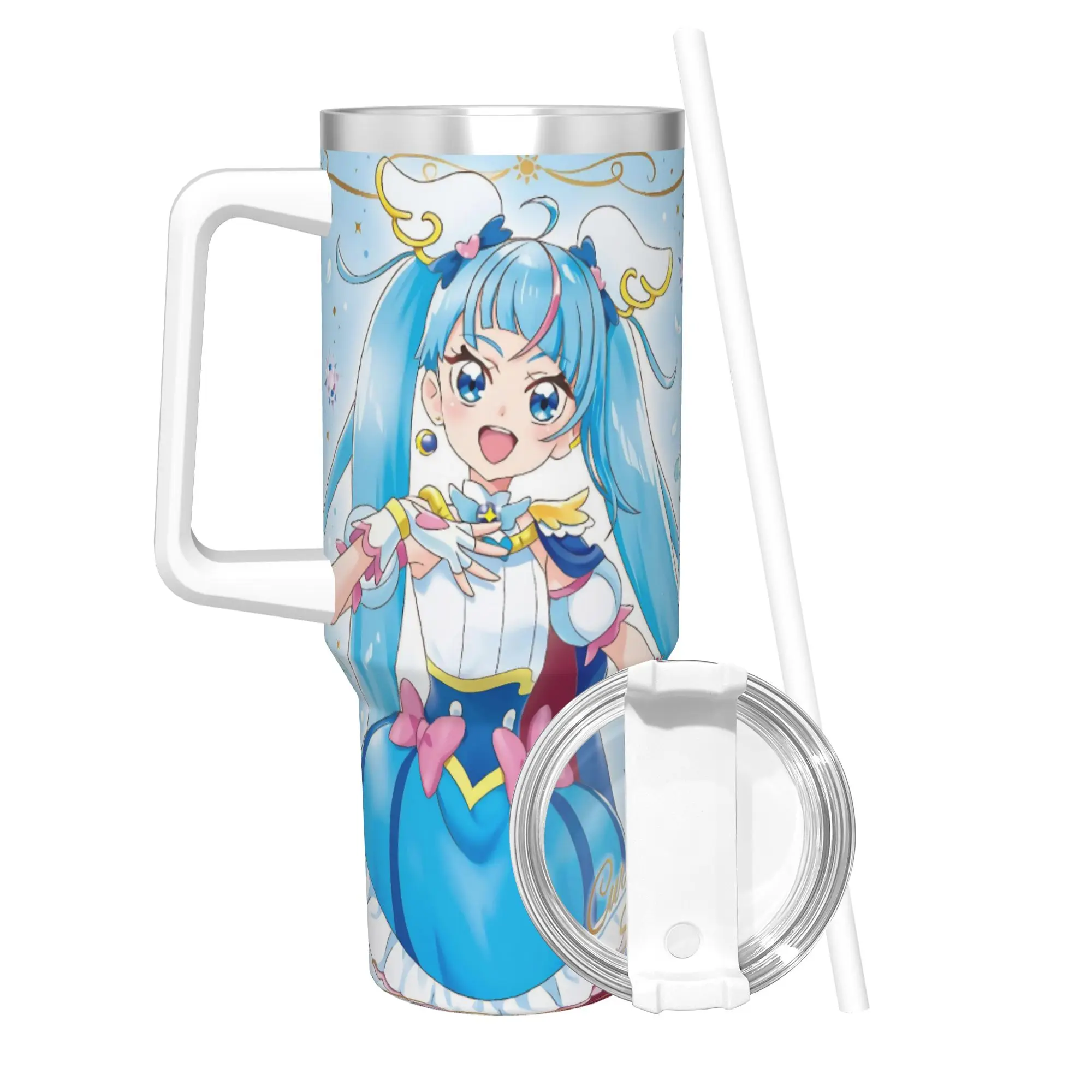 Soaring Sky Pretty Cure Tumbler With Straw  Stainless Steel Tumblers Cup Double Wall Vacuum Insulated for Cold Or Hot 40oz