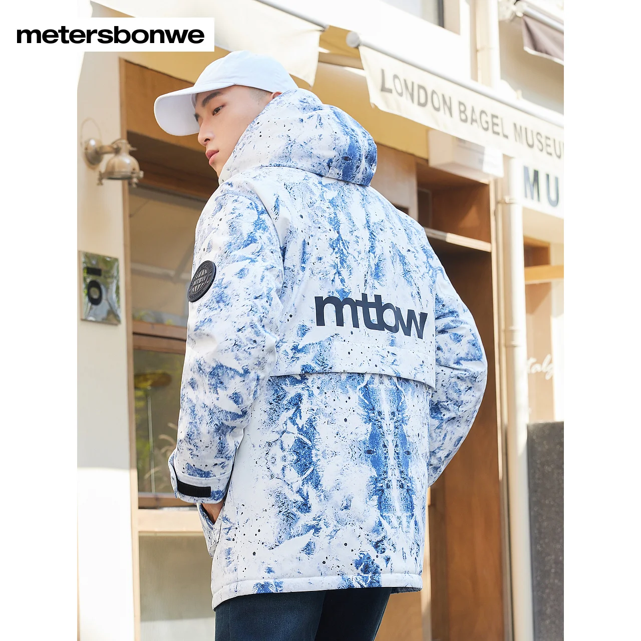 Metersbonwe-Men's Down Jacket loose Hooded Duck Down Print Cargo Jacket Fashion Trend Casual Warm Wear Winter