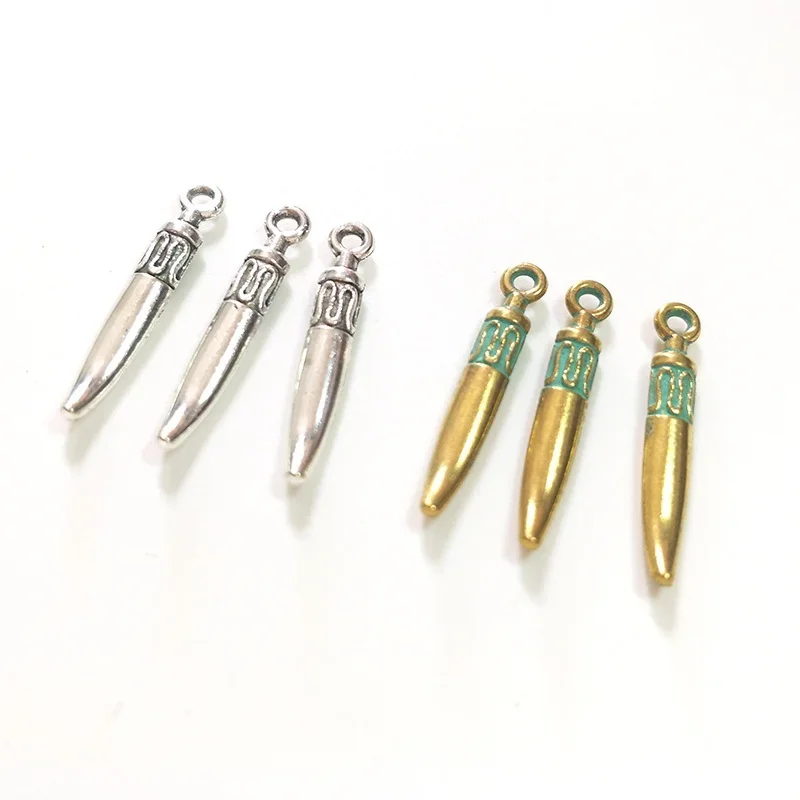 New 40pcs 25*4MM Patina Plated Zinc Alloy Green Tip Needle Spike Charms Curving  Pendants for DIY Jewelry Accessories