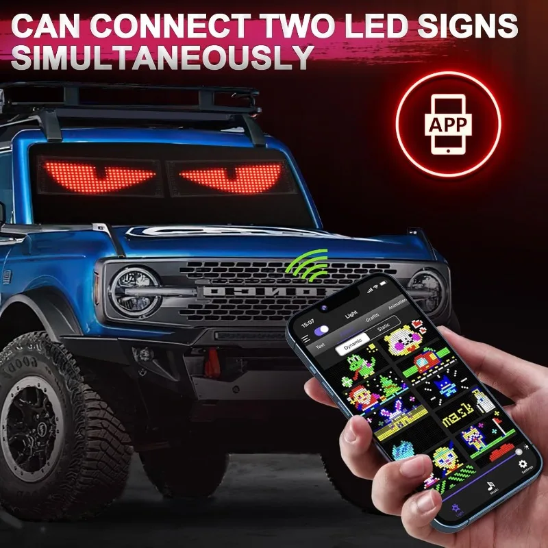 Devil Eyes Light Flex Signs Programmable LED Pixel Display Soft Screen App Control DIY Text Pattern for Cars Trucks Windshield