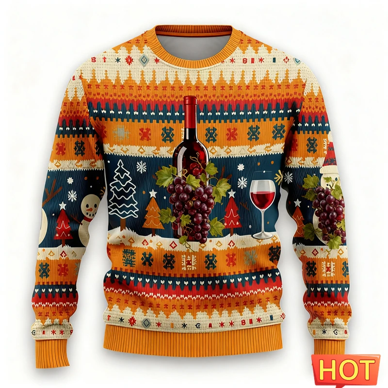 موضة النبيذ الأحمر الزجاج نمط القبيح عيد الميلاد سترة الرجال ملابس حريمي الهيب هوب حفلة الرجال بلوزات الذكور البلوفرات رياضية