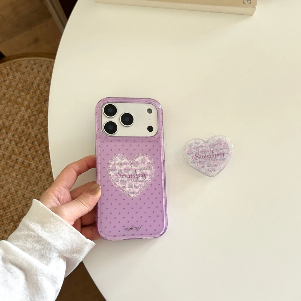 الحلو الأرجواني موجة نقطة الزهور الدانتيل التوضيح الحب مع حامل صدمة برهان غطاء الهاتف القضية آيفون 17 16 15 14 برو ماكس