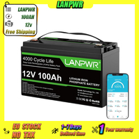 LANPWR 12V100AH Energy Storage Battery  with Bluetooth Function IP65 Waterproof LiFePO4 Battery Car Suitable Home Backup Battery