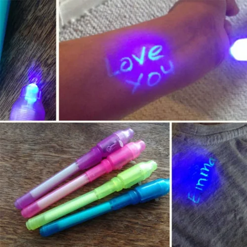 Imagen 2 del producto Bolígrafo de luz luminosa 2 en 1, luz negra UV, Combo mágico púrpura, bolígrafo de tinta Invisible, juguetes educativos de aprendizaje para niños