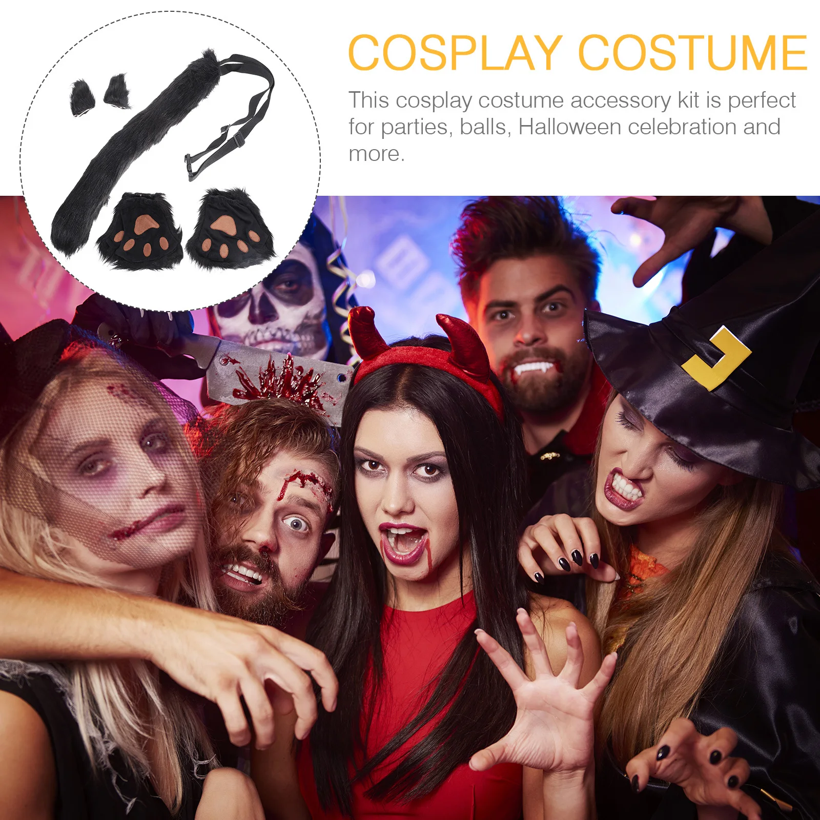 1 مجموعة آذان الحيوان الذيل مجموعة تأثيري حلي اكسسوارات هالوين حزب مهرجان خلع الملابس ديكور قابل للتعديل الكفوف قفازات كيت #5