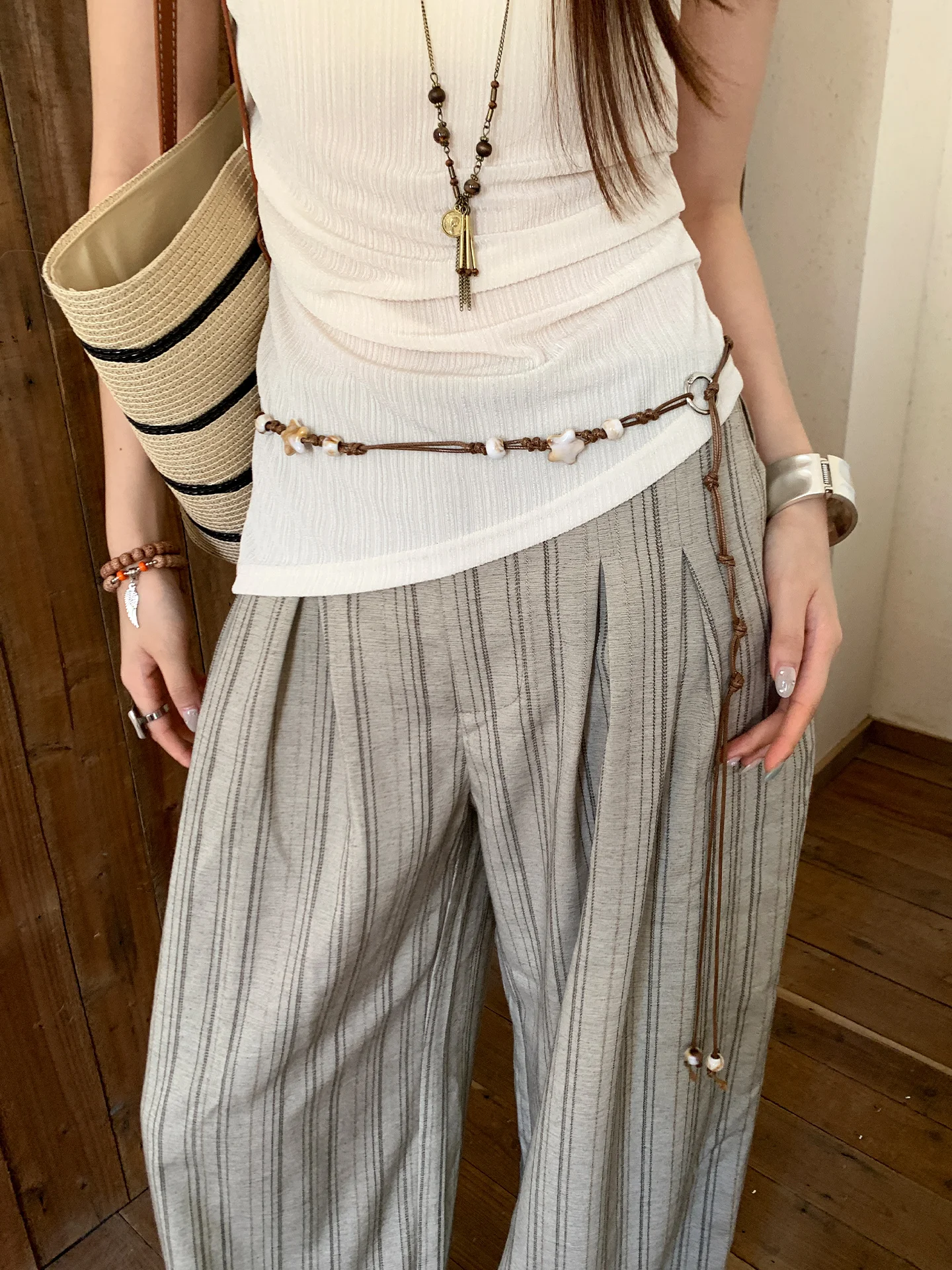 Vintage Ethnic Style Handmade Woven Star Beaded Waist Rope Women's High-End Feel With Jeans Thin Waist Chain Belt