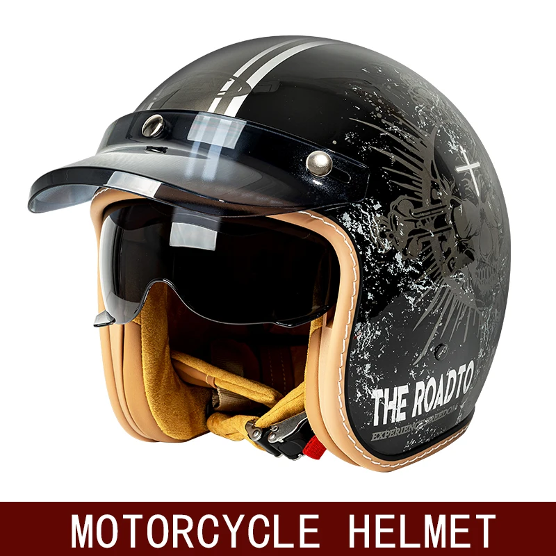 New retro half helmet motorcycle helmet winter three-quarters men's cruise American retro helmet three-quarters image 6