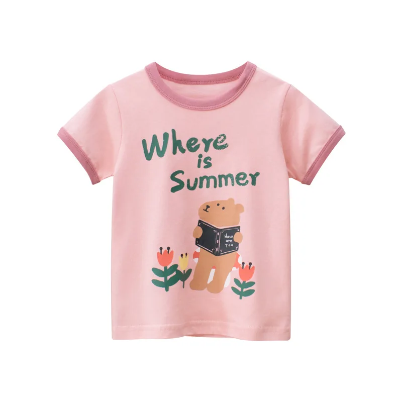 

Girls T-shirt Short Sleeve Half Sleeve Children's Cartoon Letter Printing Casual Foreign Bear Children Summer