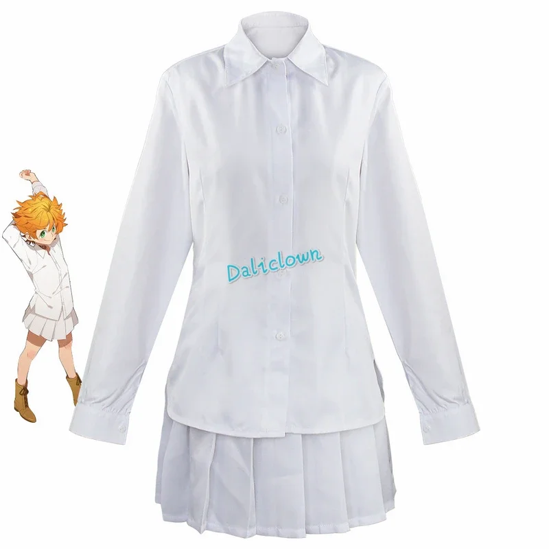 Anime The Promised Neverland Cosplay Emma Norman Ray Costume White Shirt Skirt Pants Japanese School Uniform Wig