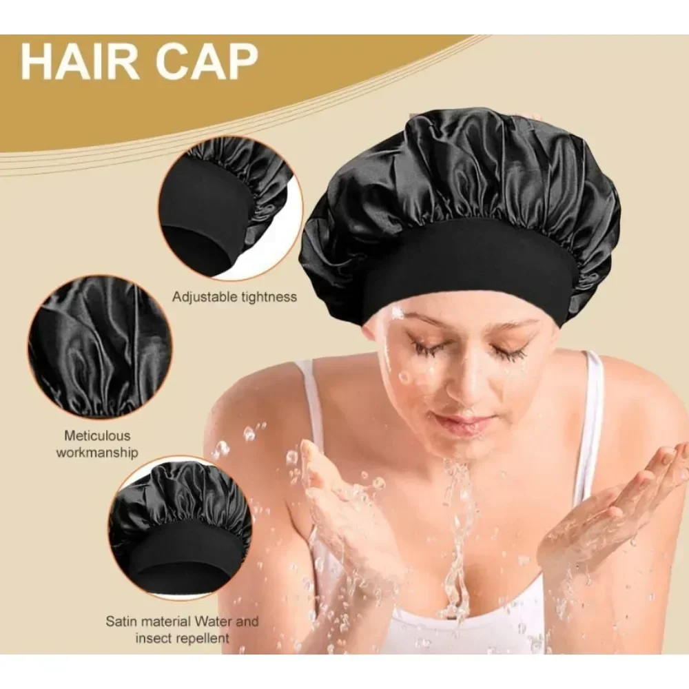 

1 PC Satin Wide Brim Nightcap Silky Bonnet Hair Wrap for Sleeping Sleep Cap with Elastic Soft Band Shower Cap Silk Bonnet