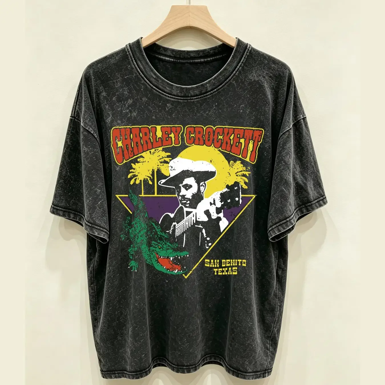 washed T Shirt San Denito Texas Charley CrocketT Classic Black S 2345XL VE1443 long or short sleeves vintage Washed Stylish