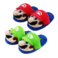 Cute Super Mario Game Luigi Home Indoor Slippers Non-slip Winter Warm Cotton Free Size Slippers Birthday Gift for Parent-Child