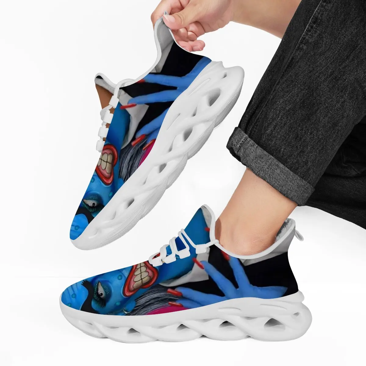 

Fashion Outdoor Sneakers Fleece Lined Lightweight Running Shoes With Blue Cartoon Character Pattern Men's Running Shoes