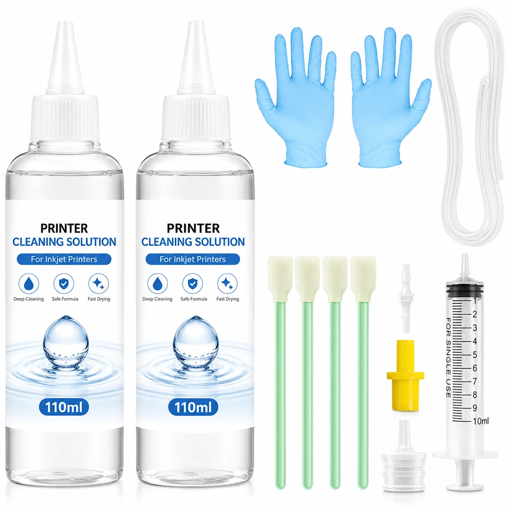 110ml Printhead Cleaning Kit Liquid Cleaner Solution Set for All Inkjet Printers Unclog Clogged Nozzle Tools