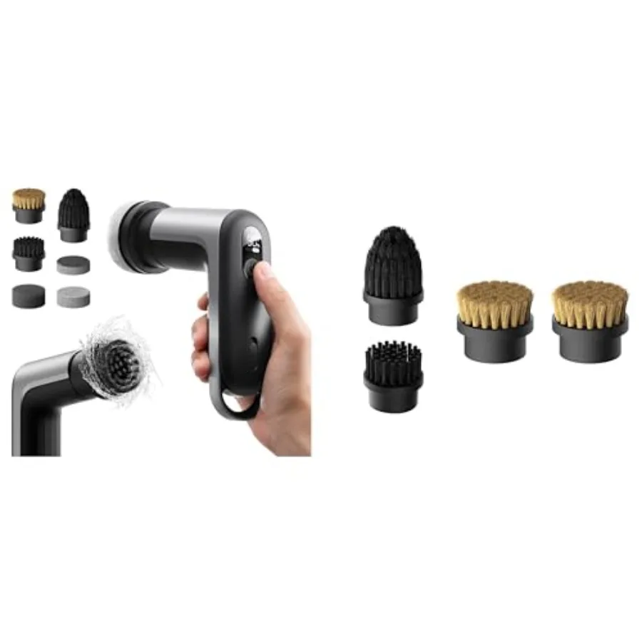 

Cordless electric spin scrubber for bathroom cleaning, sisal and standard brush heads included, gray and black, lightweight erg