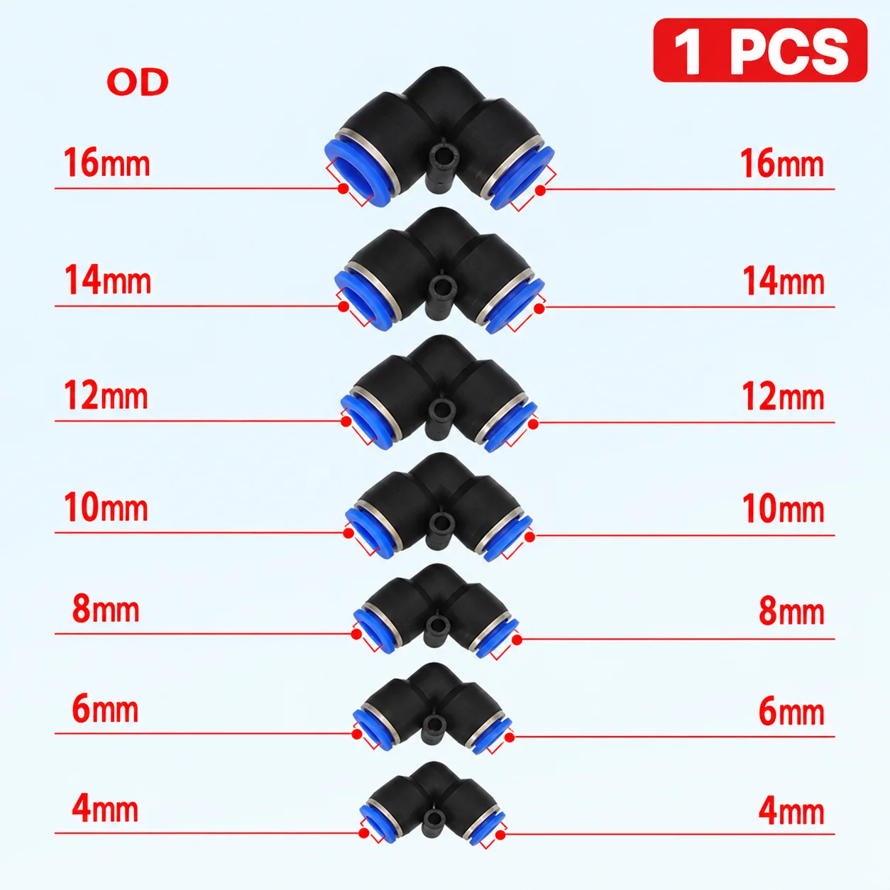 1PCS PV4 PV6 PV8 PV10 PV12 PV14 PV16 90 Degree Pneumatic Push to Connect Elbow Union for 4 6 8 10 12 14 16mm OD Air Tube