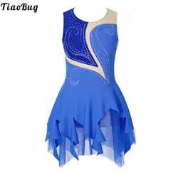 Girls Artistic Skating Dress with Rhinestone Body Gymnastic Tutu Dance Classical Ballet Dance Clothes Latin Dance Dress for Kids