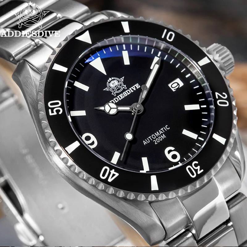 ADDIESDIVE Luxury Watches Sapphire Crystal NH35 Automatic 200M Diving BGW9 Super Luminous Stainless Steel Mechanical Wristwatch