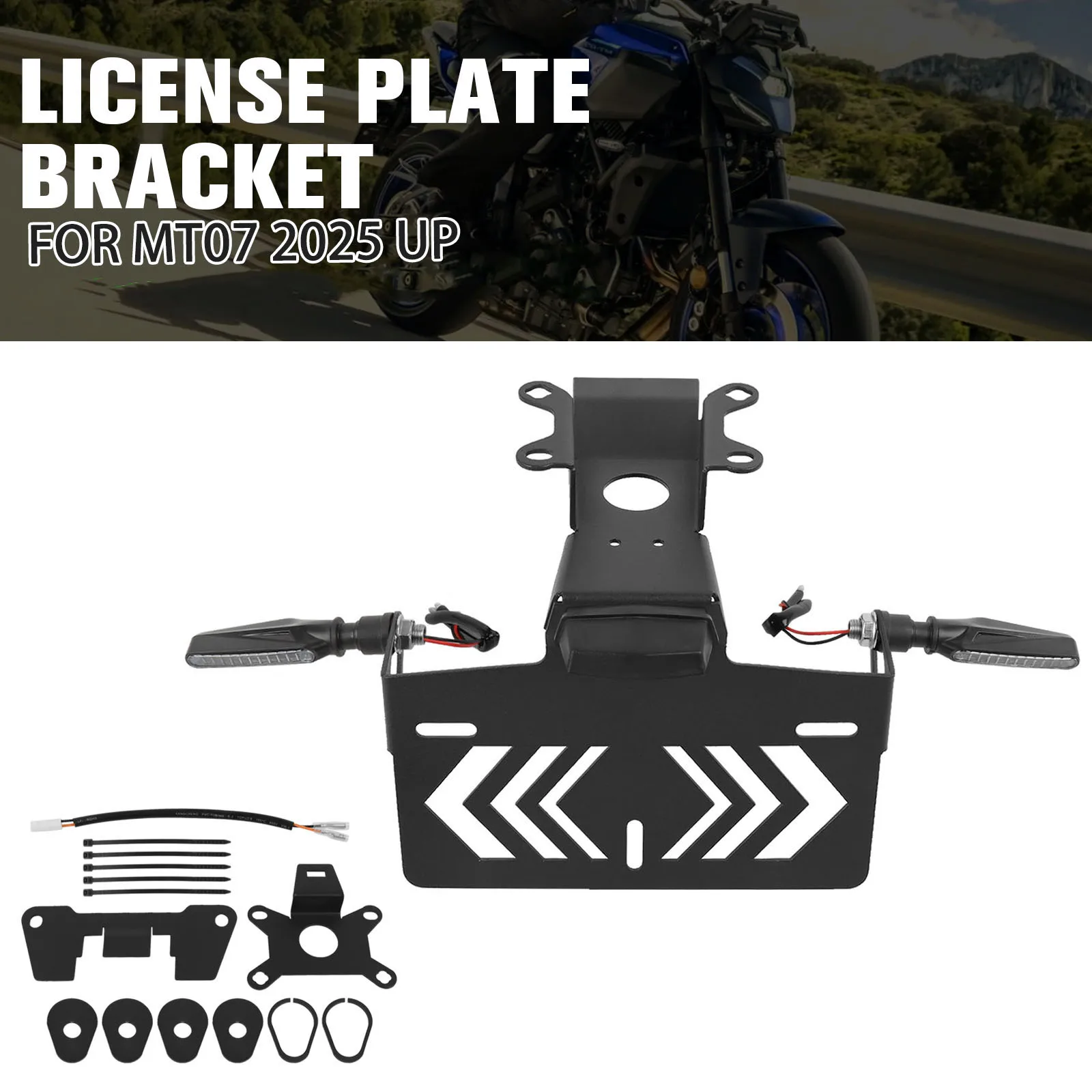 

MT-07 задний держатель номерного знака для YAMAHA MT07 MT 07 2025 мотоциклетный хвостовой аккуратный кронштейн для устранения крыльев со светодиодной/поворотной подсветкой