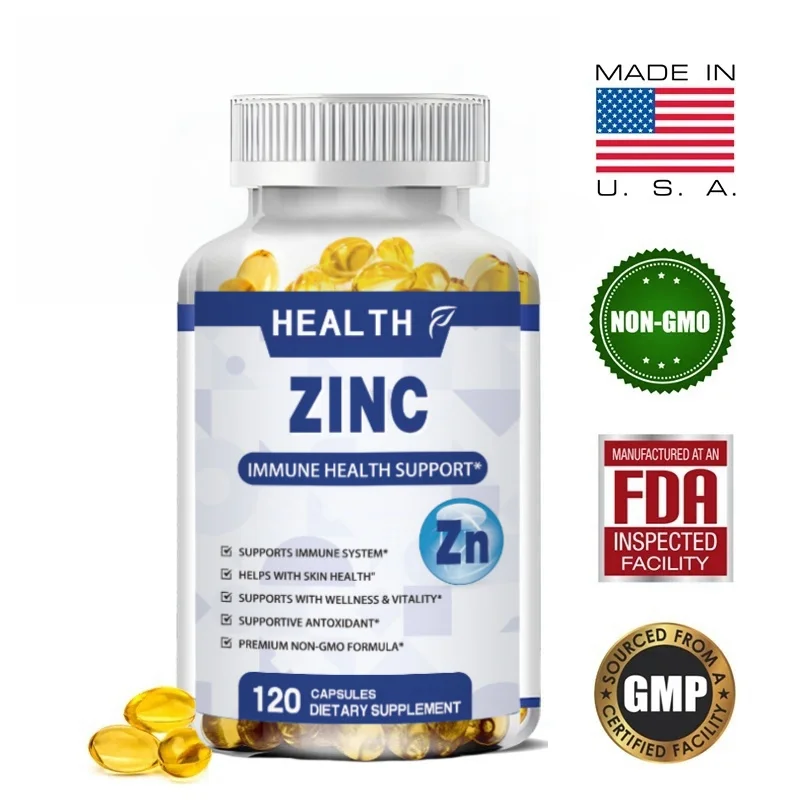 HEALTH Zinc 50mg Supplement 120 Vegetarian Capsules, Zinc Highly Absorbable Supplements for Immune Support, Gluten Free