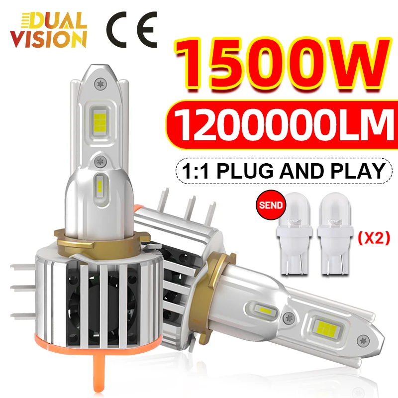 Dualvision H15 LED Canbus 1500W 1200000LM DRL Day Running Lights Auto Mini Diode 6500K White Turbo Fan Car Lights Plug&Play 12V