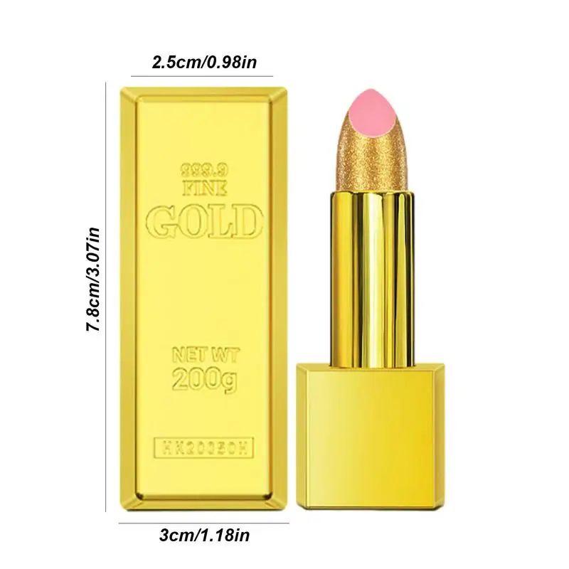 Brillo de labios dorado, barra dorada, brillo de labios mate de larga duración, bálsamo labial decorativo hidratante para la escuela, fiesta de boda, diario