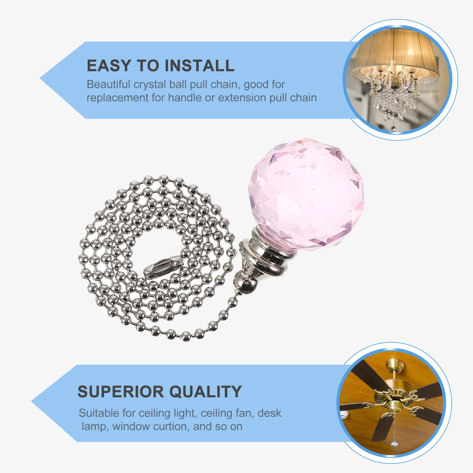 Crystal Ball Pull Chain Set for Ceiling Fan Light – 2pcs Metal Pendant Decor Extension