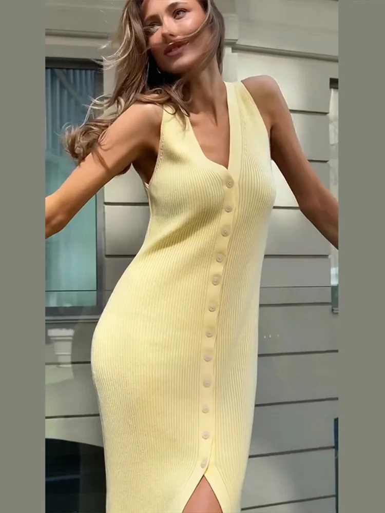 

Вязаное платье макси в рубчик, женское элегантное вечернее платье без рукавов с высокой талией и карманами, женское трикотажное длинное платье, халат для отпуска