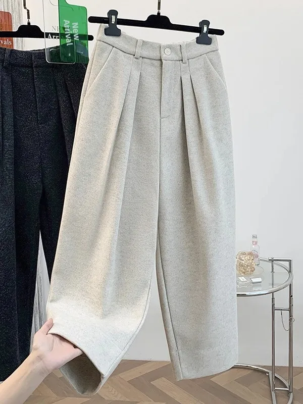 

Ele High Waist Wide Leg Suiting Harem Pants Women's Autumn Winter New Sle Commuter Versatile Nine-Tenths Casual Trousers