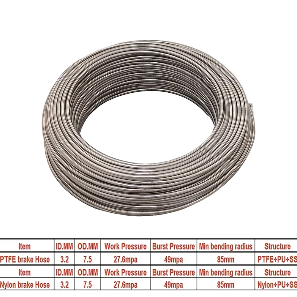 Motorcycle Braided Stainless Steel Nylon Clutch Oil Line Hose Brake Pipe Hose Dirt Bike Gas Oil Fuel Tube 1M/2M/3M/5M/8M/10M AN3