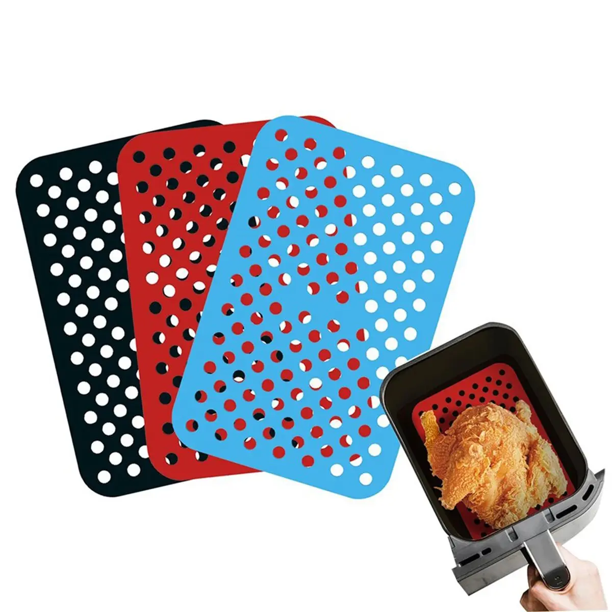 (A14E) Rectangular Air Fryer Mat, Reusable Air Fryer Mat, Silicone Air Fryer Mat.