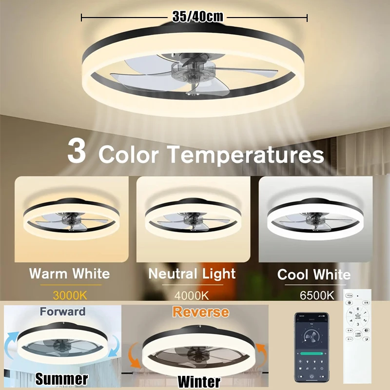 

55/60W Ceiling Fans With Lamp Smart Silent Fans 85-265V Electric Lamp 6 Wind Speed Remote Control for Bedroom Home Ceiling Fans