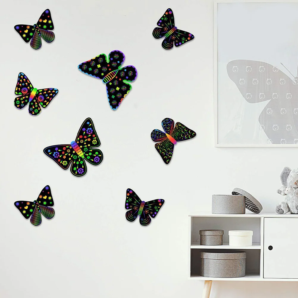 1 مجموعة فراشة على شكل خدش اللوحة ورقة الإبداعية DIY الحرفية لتنسيق اليد والعين مهرجان اللعب الطرف