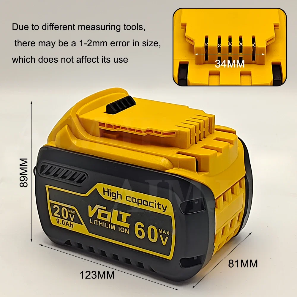 Baterai Li-ion pengganti baterai Dewalt DCB609, 60V 9000mAh DCB200 DCB606 DCB205 DCB206 DCB209 DCB182