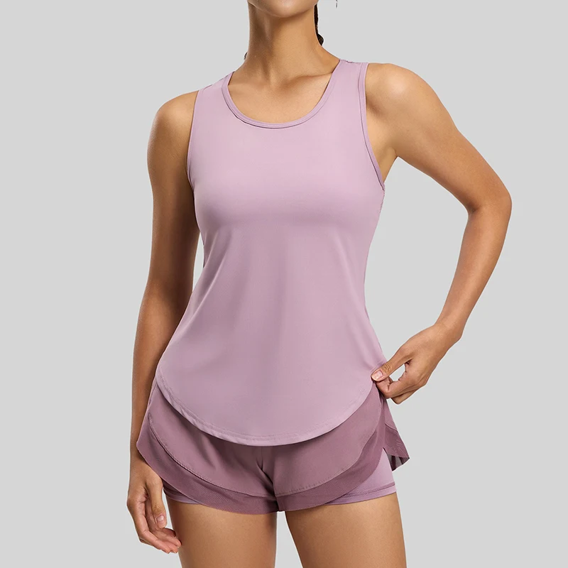 Summer New Women Breathable Sports Vest Fashion Mesh Cutout Racerback Yoga Vest Skin-Friendly Naked Feeling Yoga Apparel