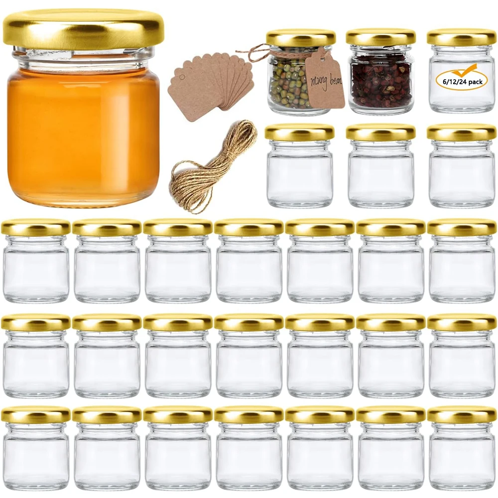 1.5oz Mini Glass Jars Round Small 45ml Honey Jars with Golden Lids,Clear Mini Storage Canning Jar for Candle Making,Spice,Jelly