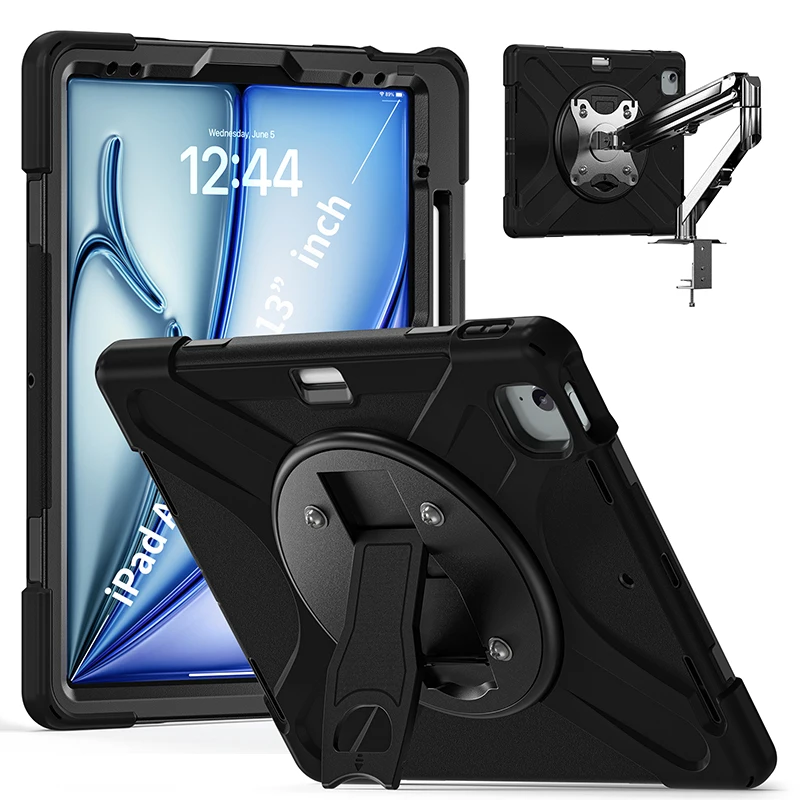 

Чехол для iPad Air 13 дюймов 2024 M2, чехол для планшета, подставка, держатель, слот для карандашей, вращающийся на 360 градусов диск с 4 отверстиями для винтов, защитная крышка