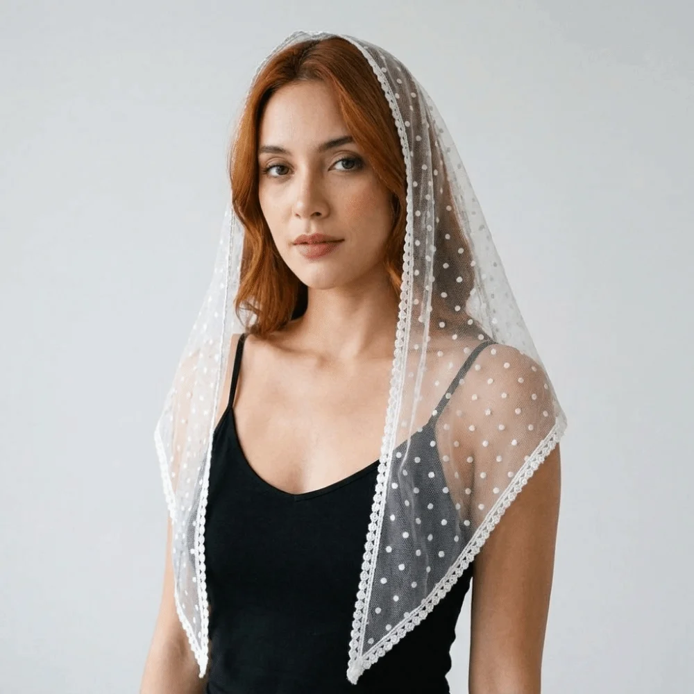 Solid Color White Bridal Triangle Veil Head Cover Head Gauze Mesh Scarf Hair Accessories Black Tulle Polka Dot Triangle Shawl