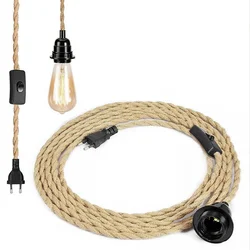 220V 110V Vintage Pendant Light Socket 1 3 Hemp Rope Lights Tripe Hanging Lamp Chandeliers Industrial Farmhouse