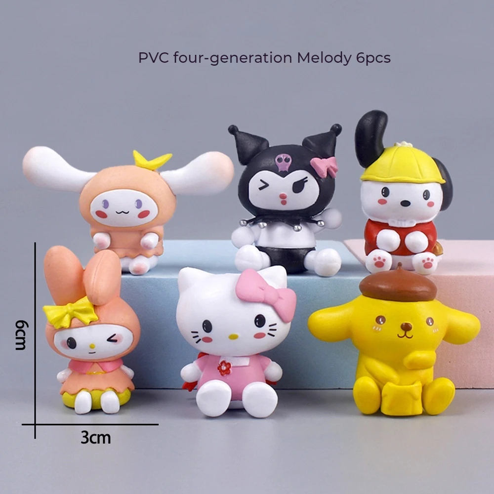 Melody Kuromi PVC Desktop Decoração, Modelo Artesanal, Vários Estilos, Requintado e Bonito, Presentes para Crianças, 4.9cm-8cm, 5 Pcs, 6 Pcs