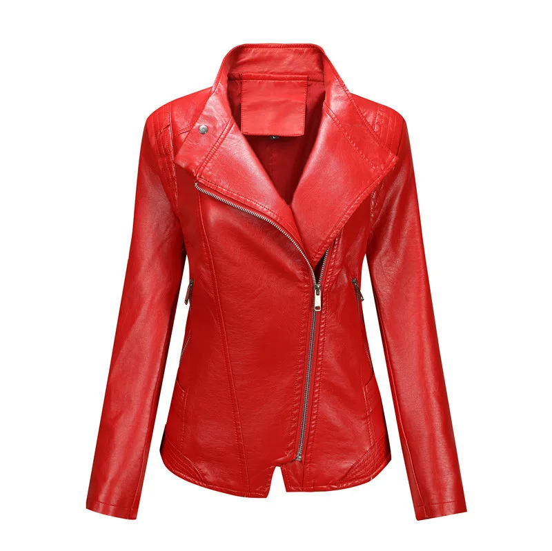 2024 Women's New, Autumn PU Leather Jacket, Short, Slim Fit, Locomotive Casual Leather Jacket