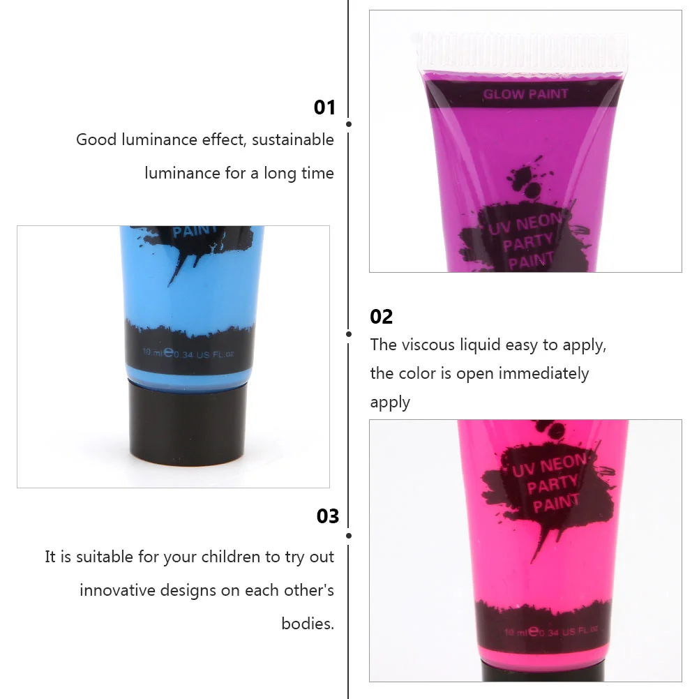 蛍光フェイスペイント 安全なボディペイント 発光ペイント 洗える UV 反応性 ダーク