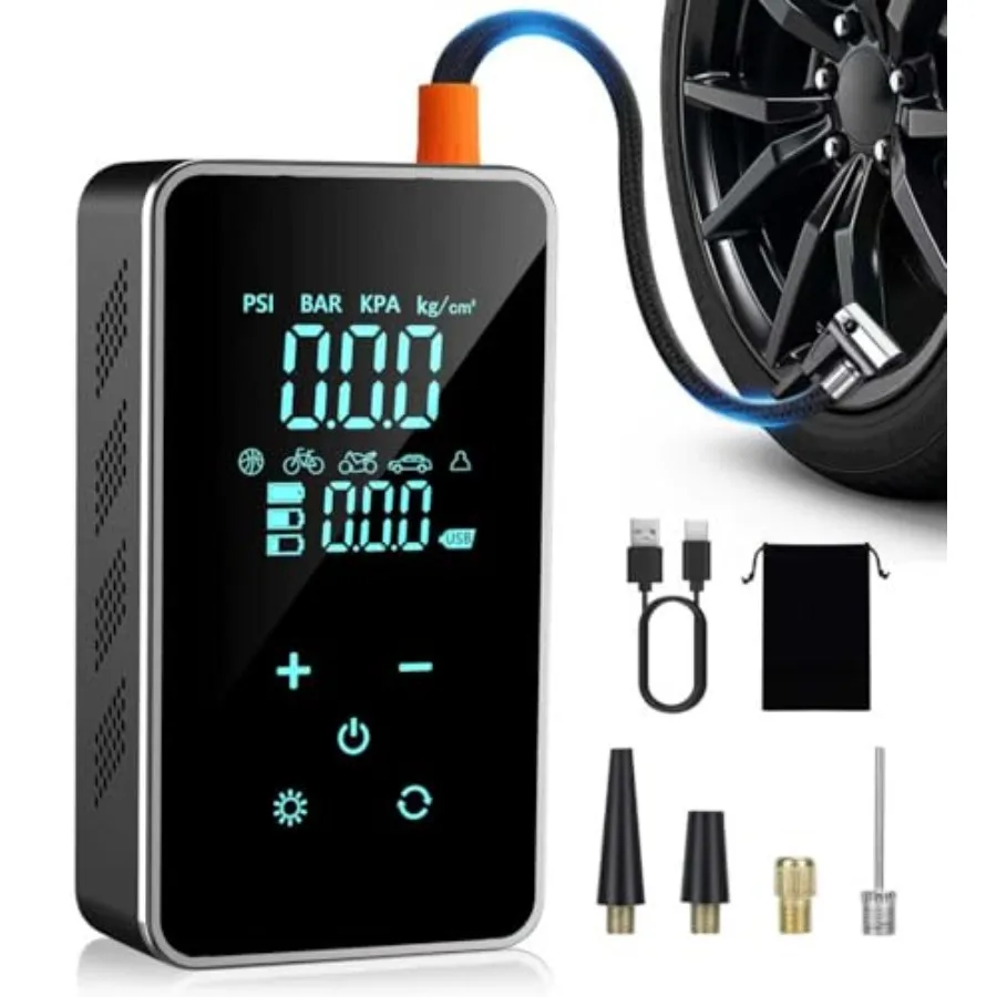

Tire Inflator Portable Air Compressor-150PSI Air Pump for Car Bike Pump Touch Screen/Gauge/Light Tire Pump 3X Faster Inflation