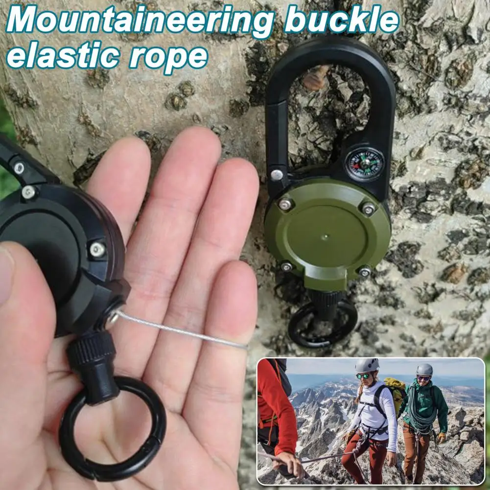 Automatic Return Keychain with Compass Steel Wire Carabiner Badge Reel Holder Clip Key Ring Outdoor Climbing Anti-lost Buckle