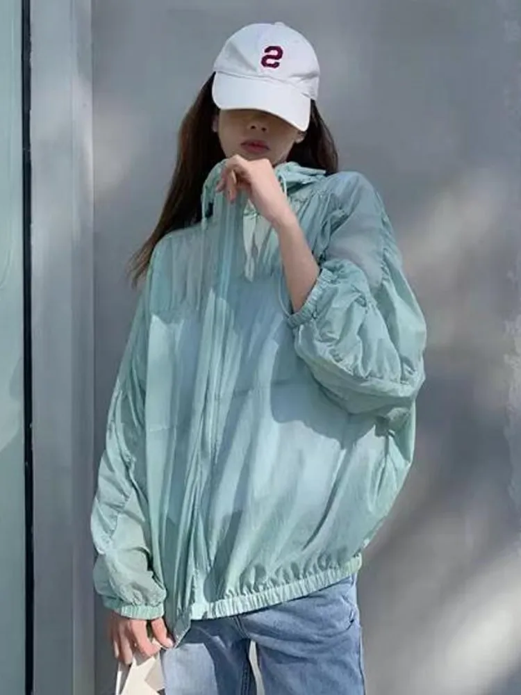 

Women's Loose Fit Ice Silk Hooded Sun Protection Outerwear Breathable Outdoor Sportswear Chiffon Air Conditioning irt