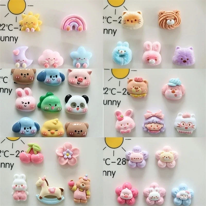 100pcs Mini Cartoon Animal Rabbit Bear Resin Flatback Cabochon DIY Accessories Phone Hairpin Keychain Earring Scrapbook Decor