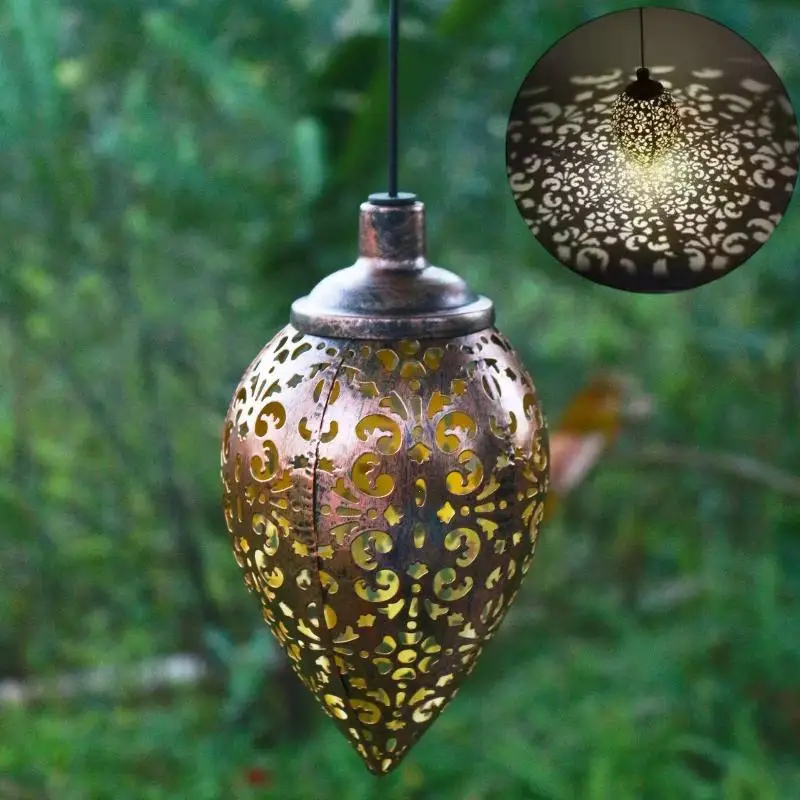 1Pcs Waterproof Hollowed-out Design Water Drop Shaped Outdoor Solar Projection Light For Garden Patio Stair Landscape Balcony